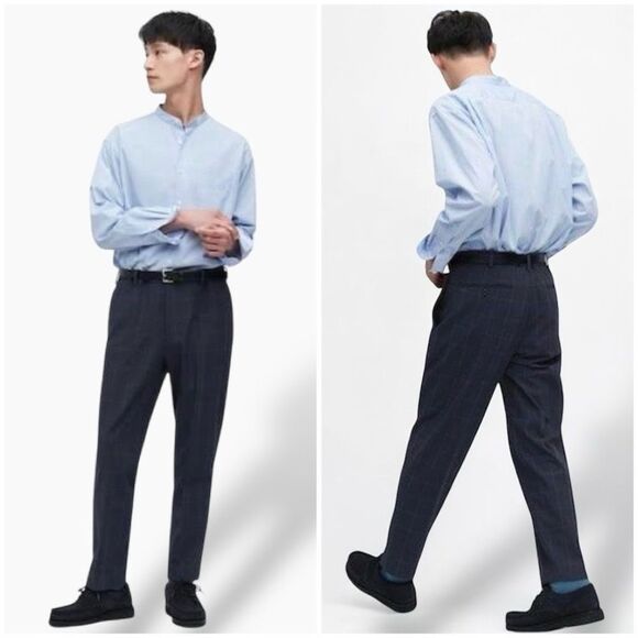 Uniqlo EZY Ankle Pants in Navy Windowpane - Picture 1 of 8